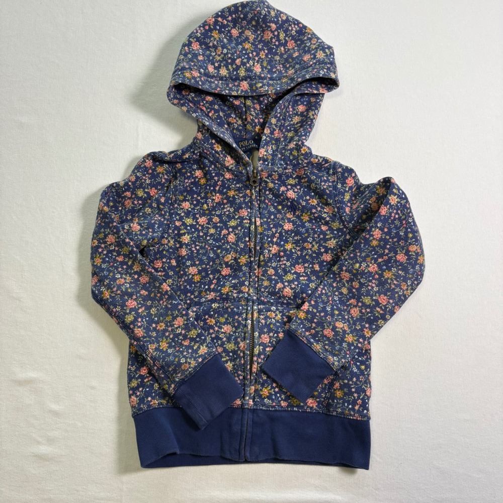 Polo Ralph Lauren, Hoodie, Size S (7), Blue, Floral Fleece Zip Up, MSRP $65
